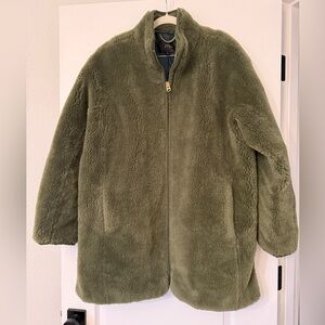 J Crew Olive Green Faux Fur Teddy Jacket